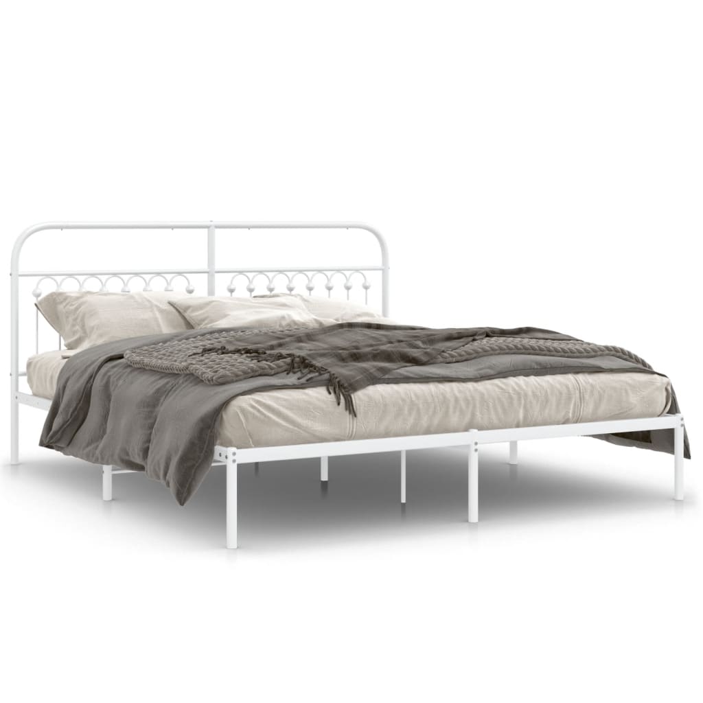 Sengeramme i metall med hodegavl hvit 183x213 cm