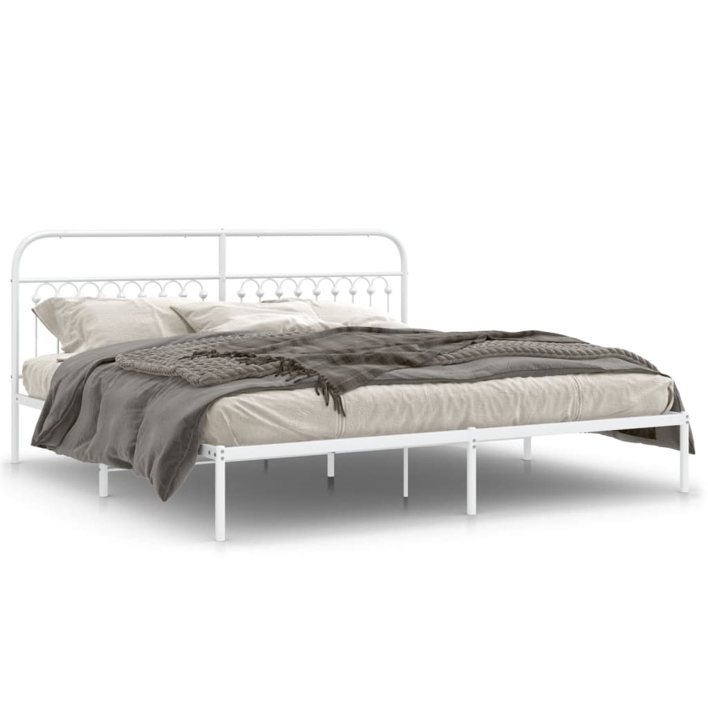 Sengeramme i metall med hodegavl hvit 193x203 cm