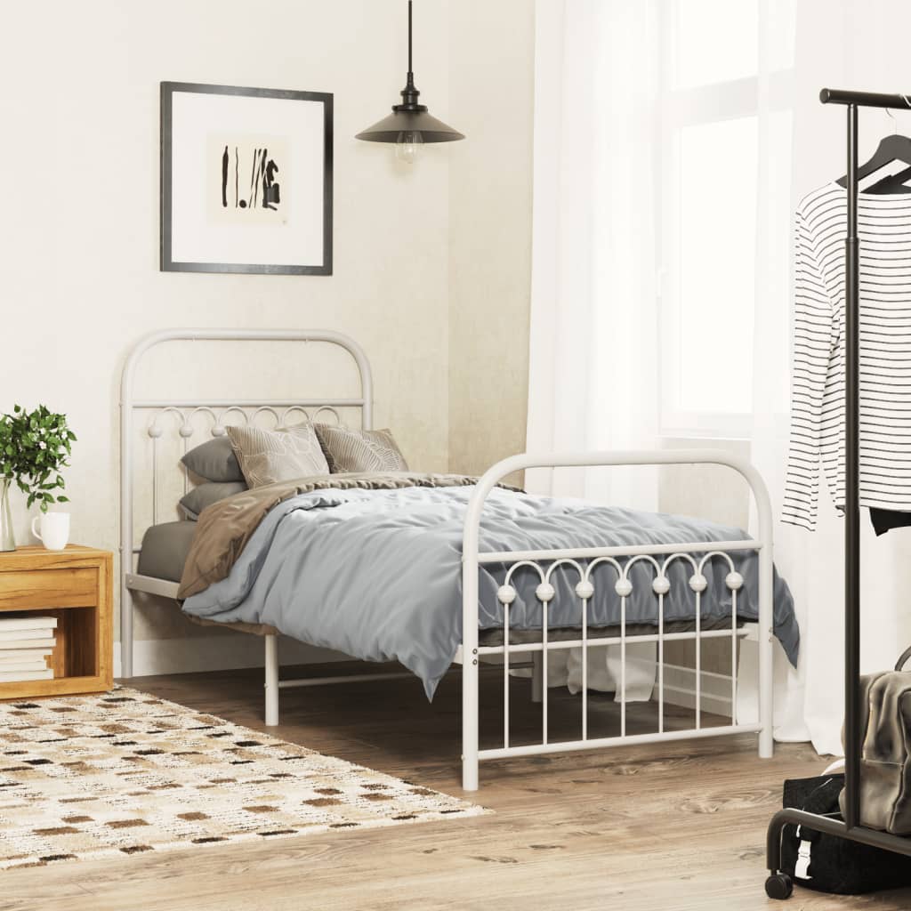 Sengeramme i metall med hode- og fotgavl hvit 80x200 cm