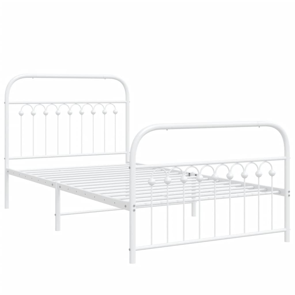 Sengeramme i metall med hode- og fotgavl hvit 100x190 cm