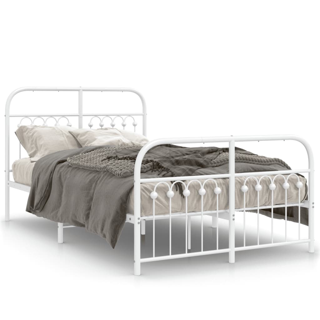 Sengeramme i metall med hode- og fotgavl hvit 120x190 cm