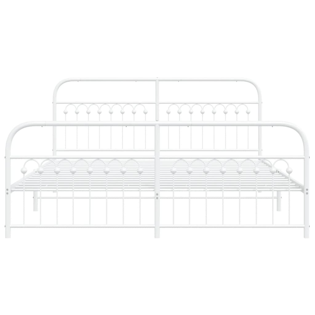 Sengeramme i metall med hode- og fotgavl hvit 183x203 cm