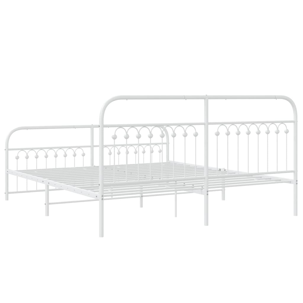 Sengeramme i metall med hode- og fotgavl hvit 183x213 cm