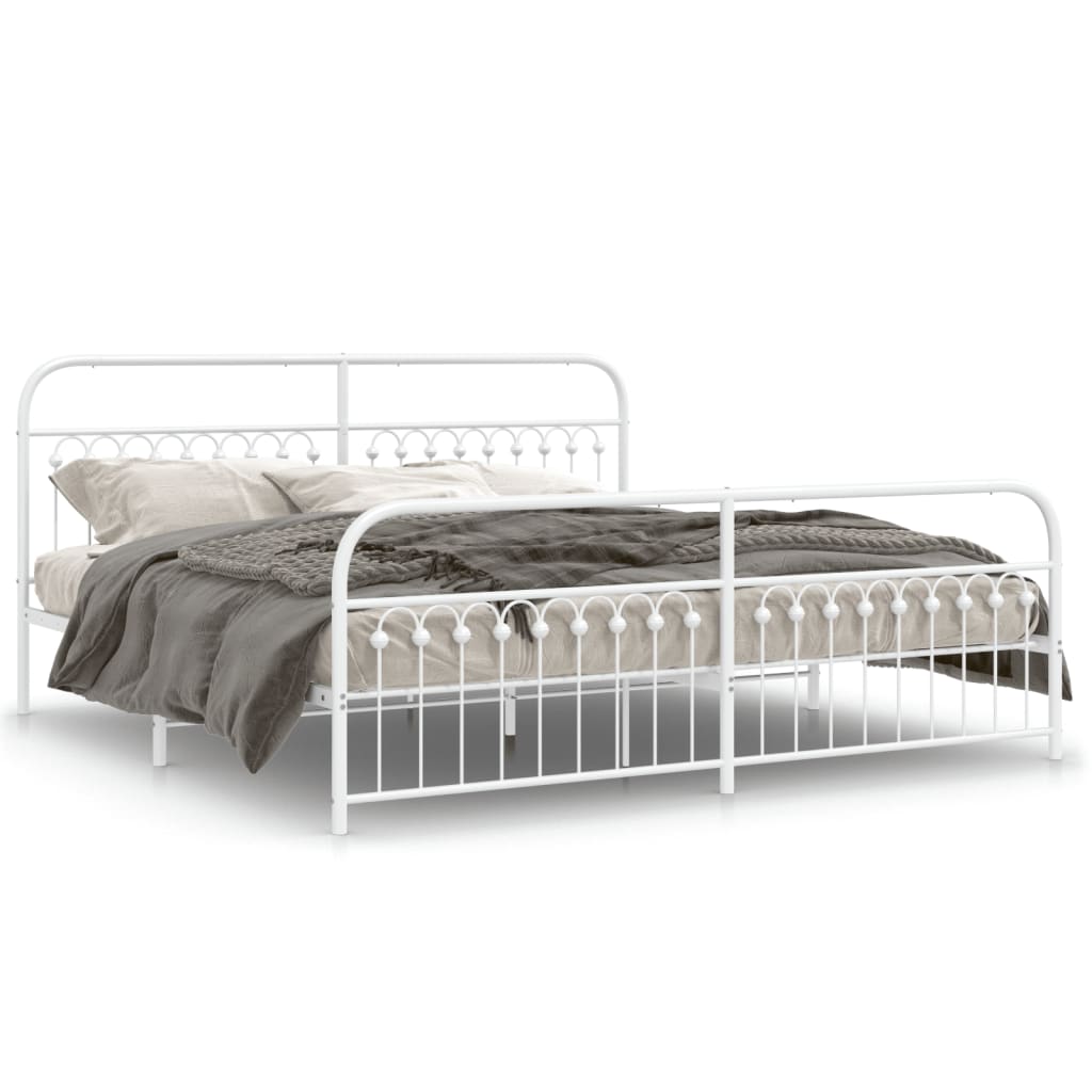Sengeramme i metall med hode- og fotgavl hvit 193x203 cm