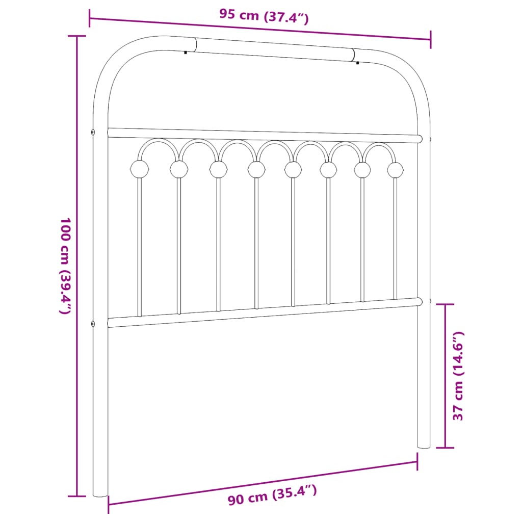 Utskiftbar sengegavl i metall hvit 90 cm
