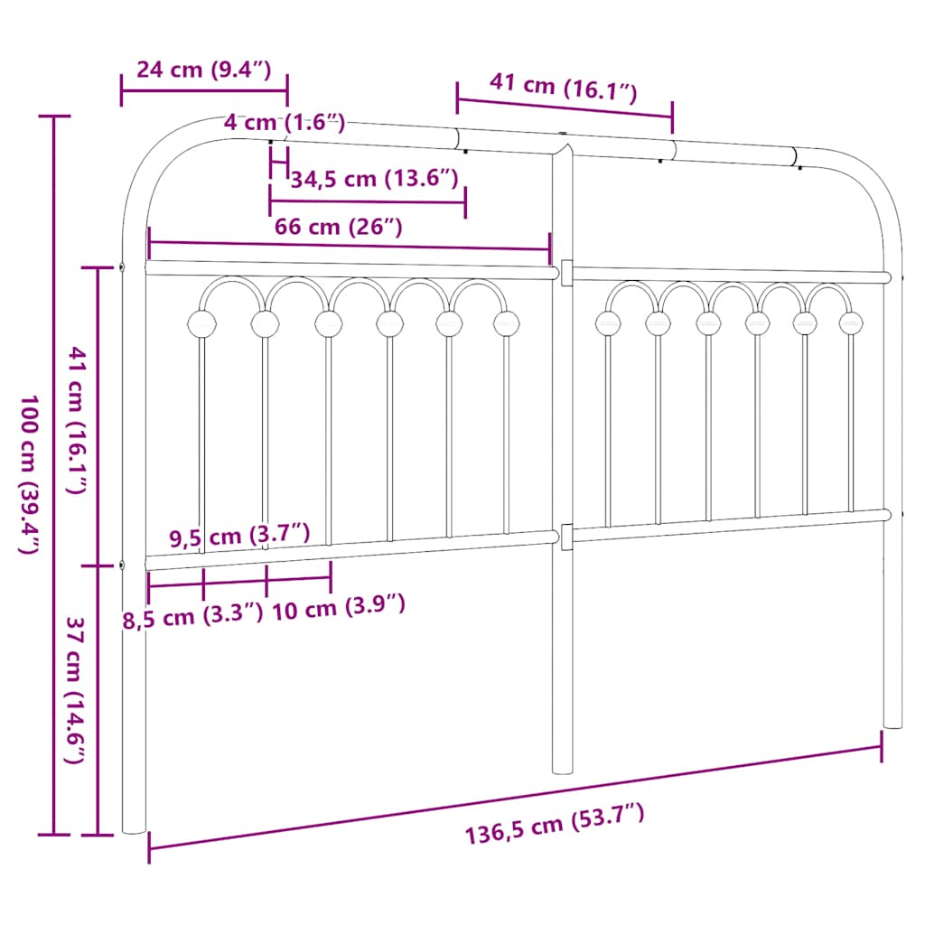 Utskiftbar sengegavl i metall hvit 135 cm
