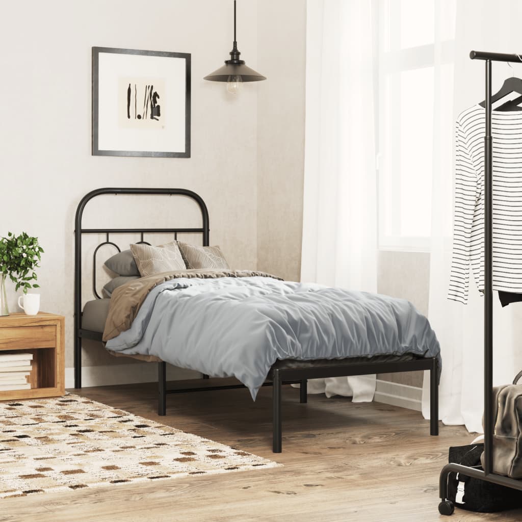 Sengeramme i metall med hodegavl svart 75x190 cm