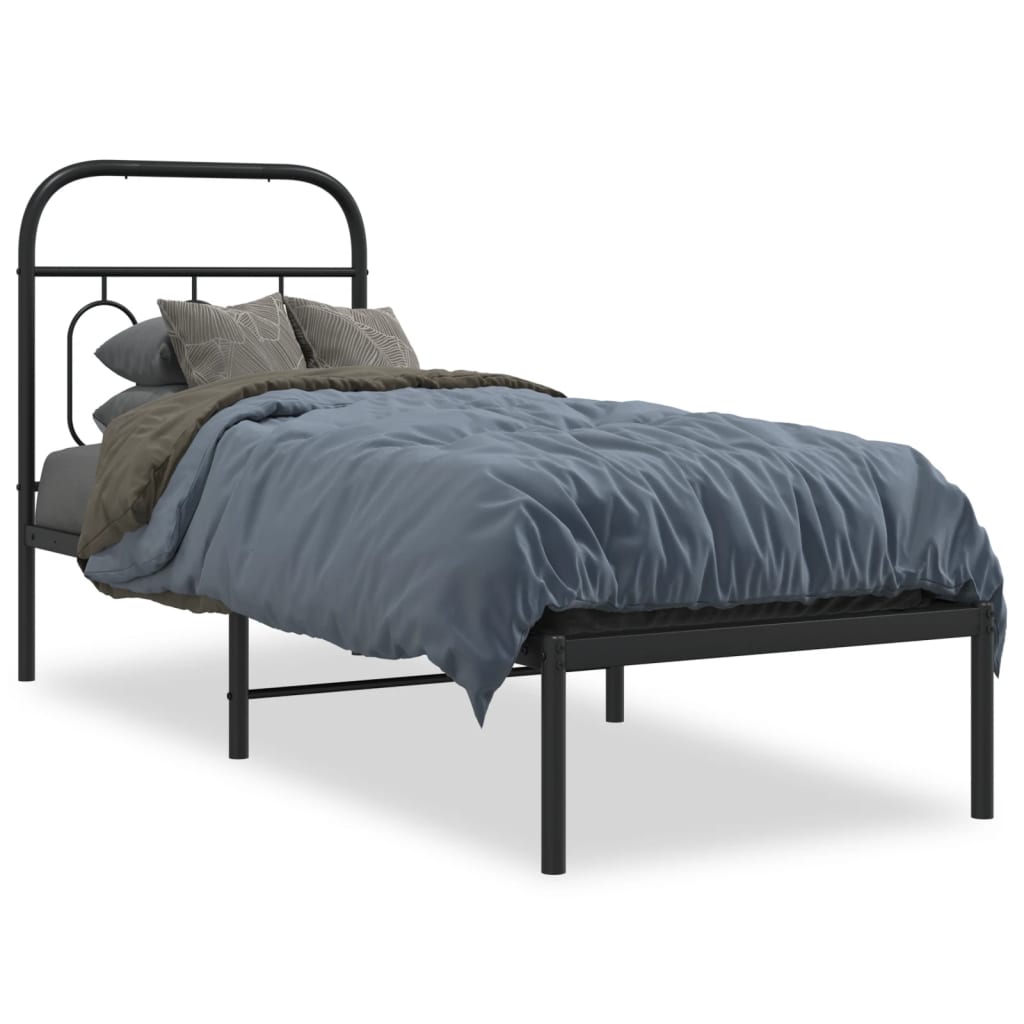 Sengeramme i metall med hodegavl svart 75x190 cm
