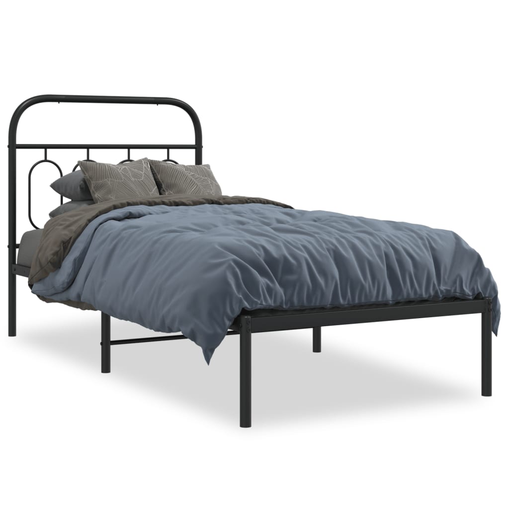 Sengeramme i metall med hodegavl svart 90x190 cm