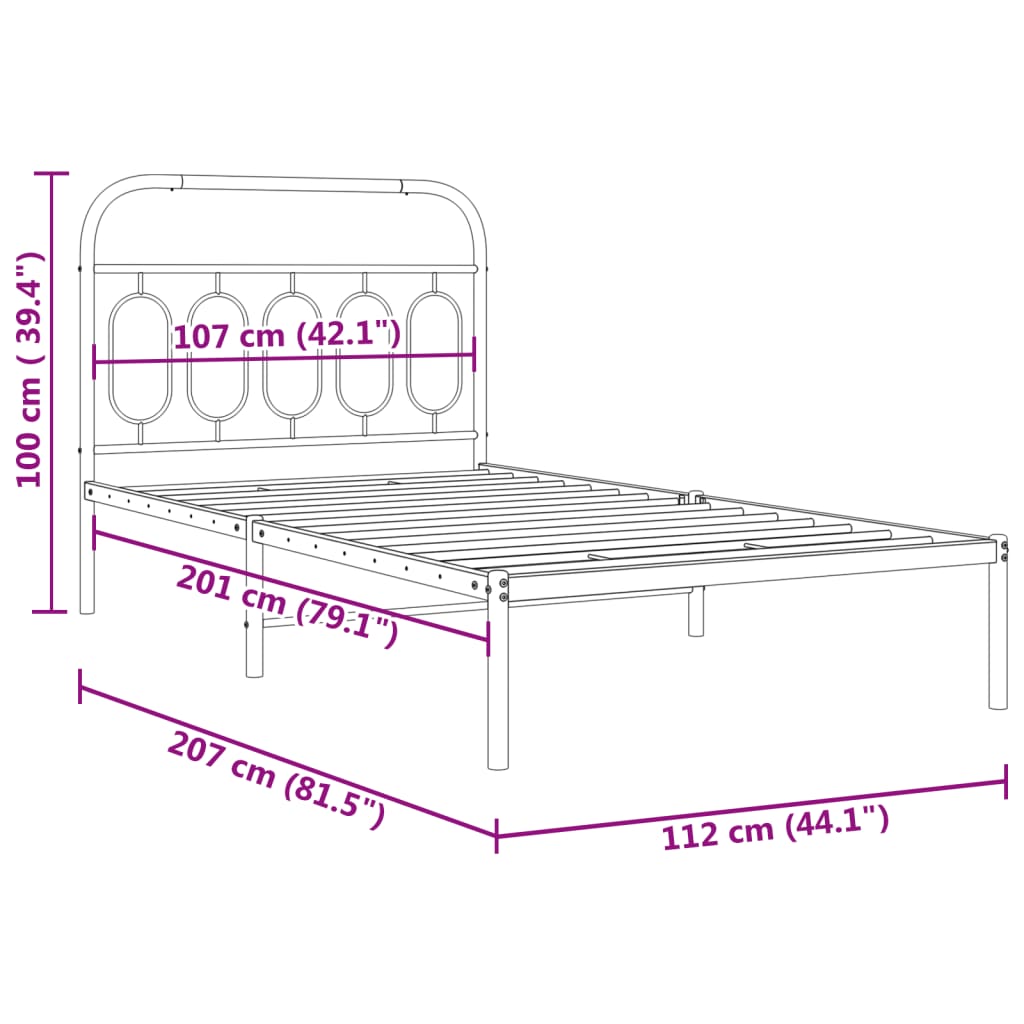Sengeramme i metall med hodegavl svart 107x203 cm