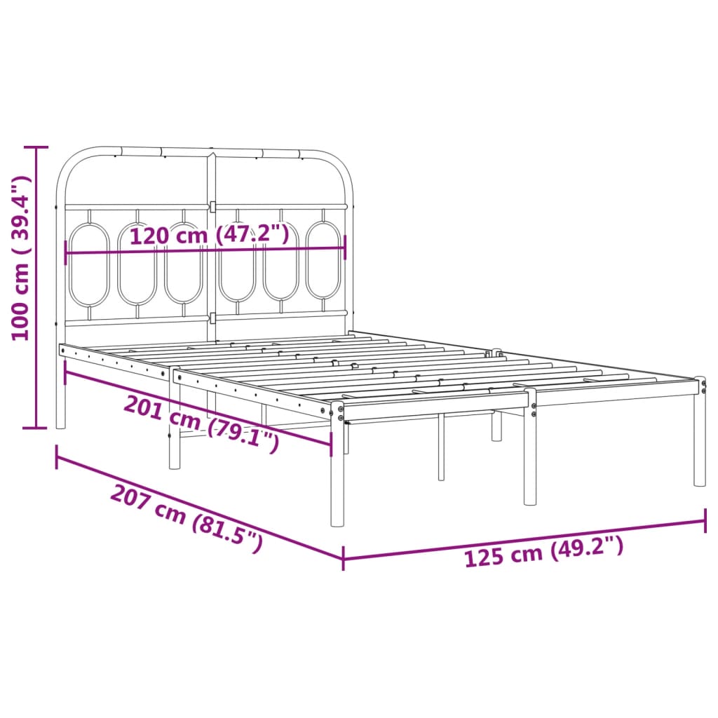 Sengeramme i metall med sengegavl svart 120x200 cm