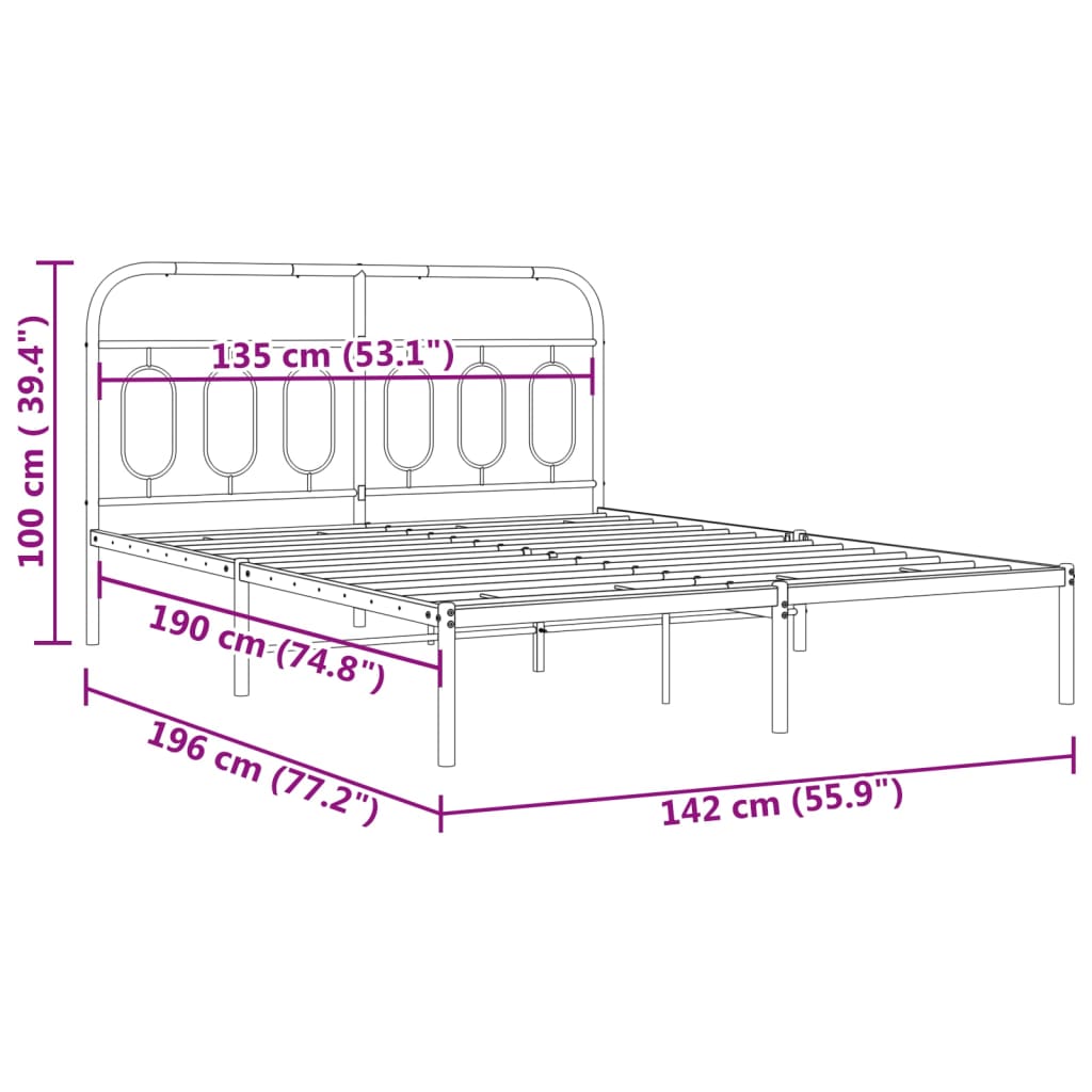 Sengeramme i metall med hodegavl svart 135x190 cm