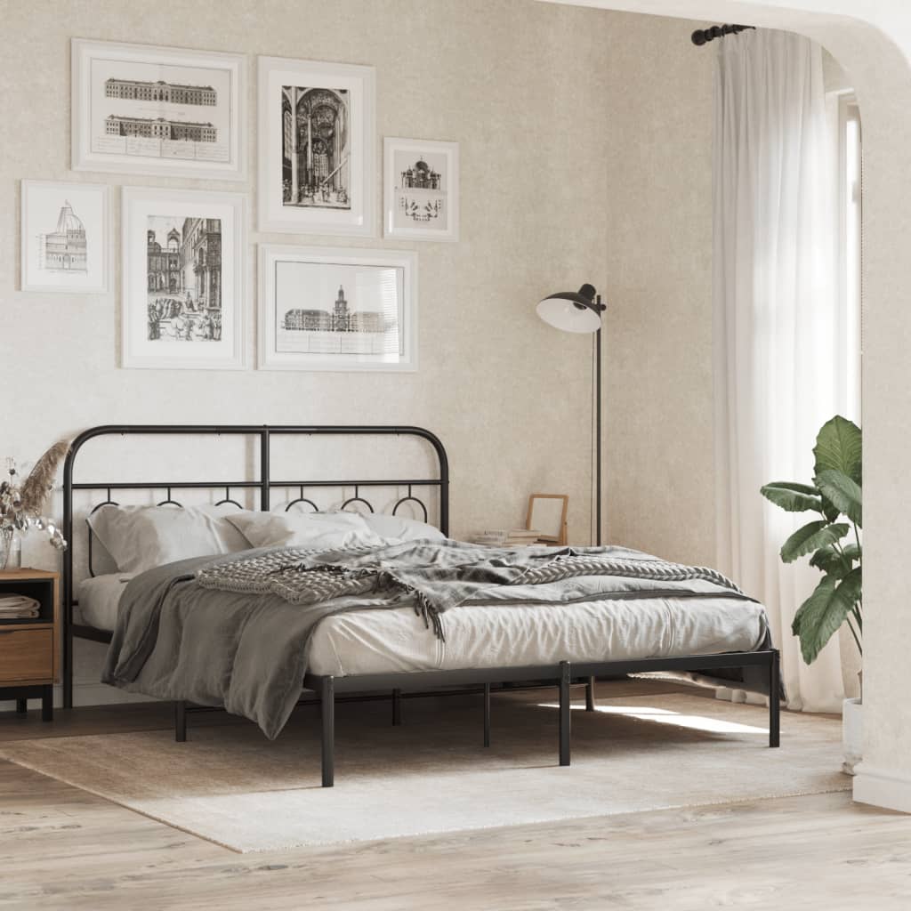 Sengeramme i metall med sengegavl svart 140x200 cm