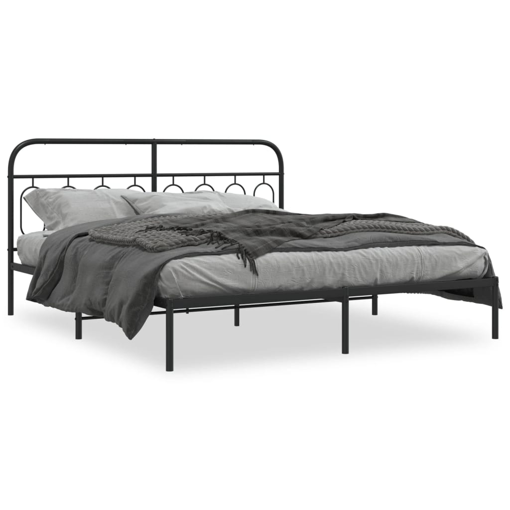 Sengeramme i metall med sengegavl svart 193x203 cm