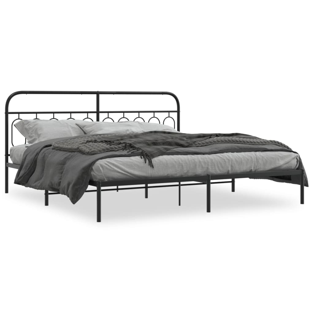 Sengeramme i metall med sengegavl svart 200x200 cm