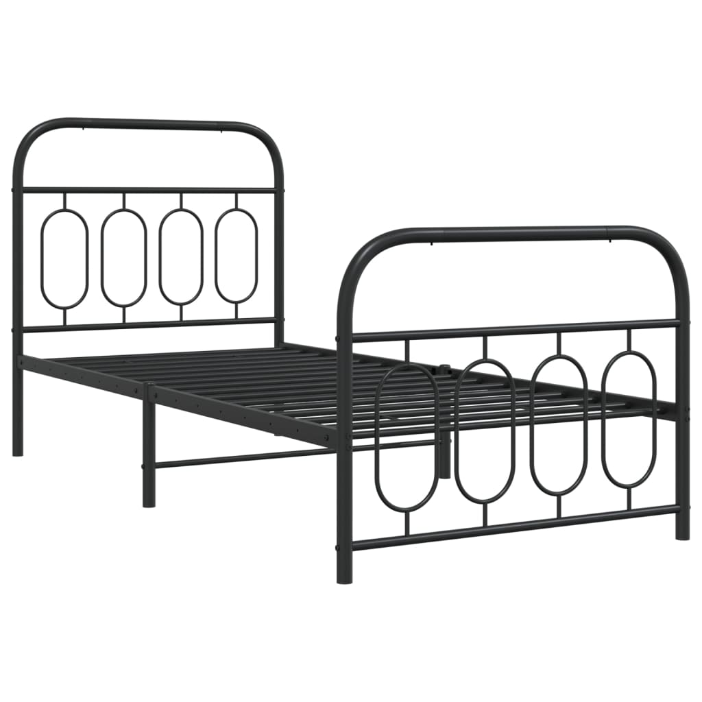 Sengeramme i metall med hode- og fotgavl svart 90x200 cm