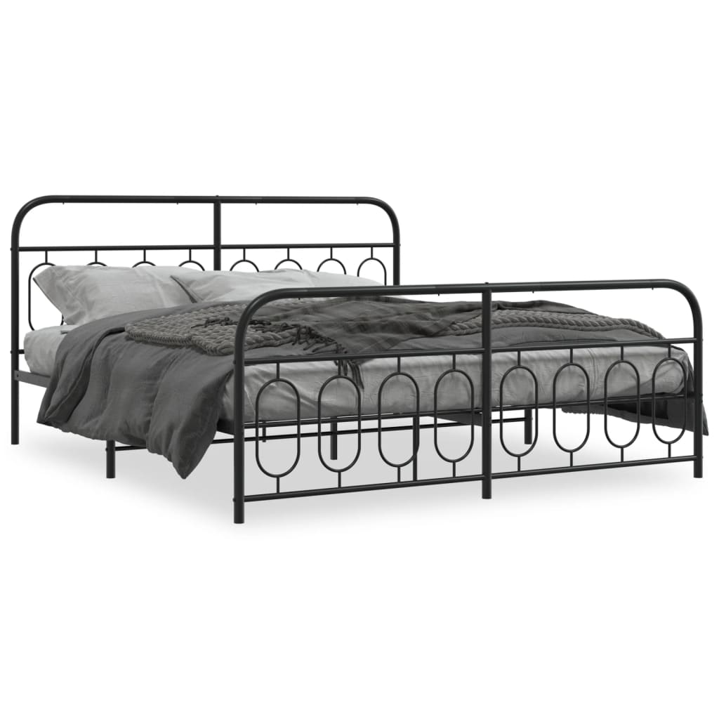 Sengeramme i metall med hode- og fotgavl svart 183x213 cm
