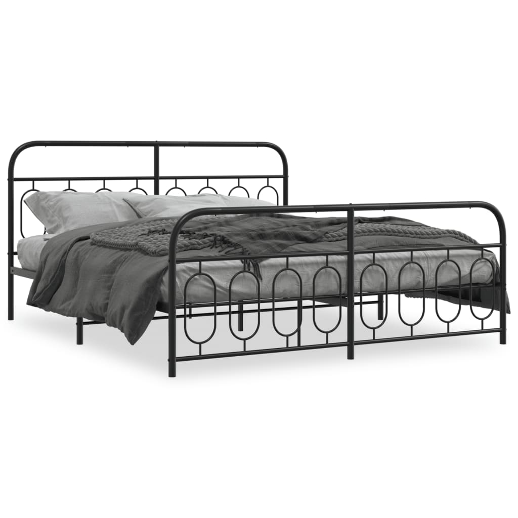 Sengeramme i metall med hode- og fotgavl svart 193x203 cm