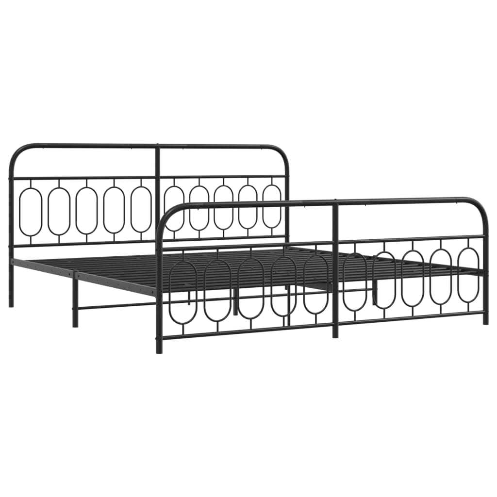 Sengeramme i metall med hode- og fotgavl svart 200x200 cm