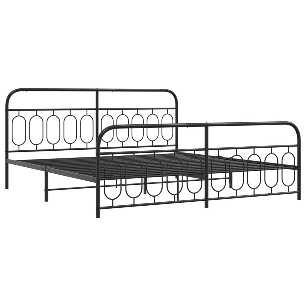 Sengeramme i metall med hode- og fotgavl svart 200x200 cm