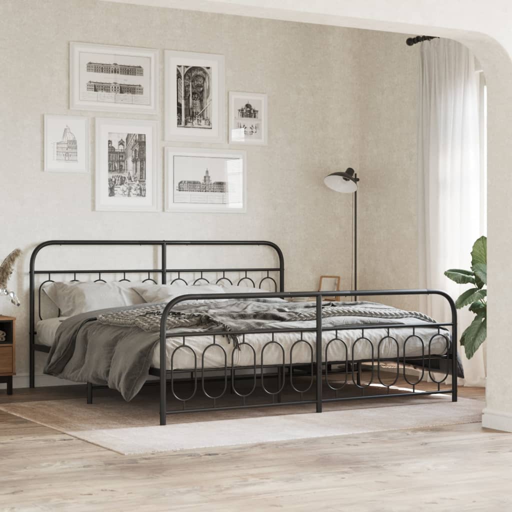 Sengeramme i metall med hode- og fotgavl svart 200x200 cm
