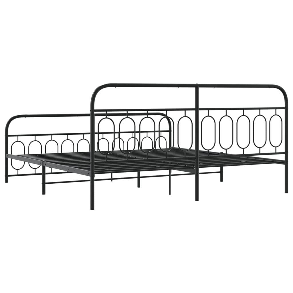 Sengeramme i metall med hode- og fotgavl svart 200x200 cm