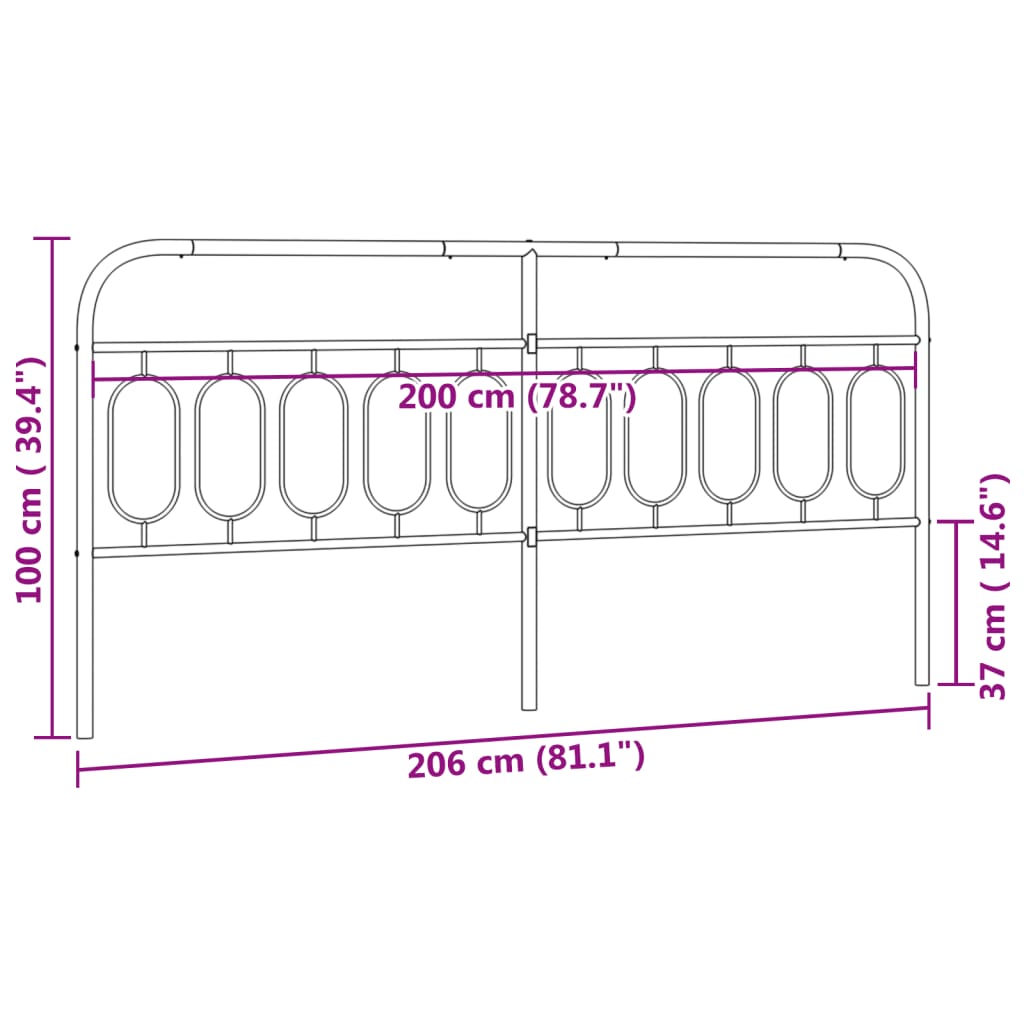 Utskiftbar sengegavl i metall svart 200 cm