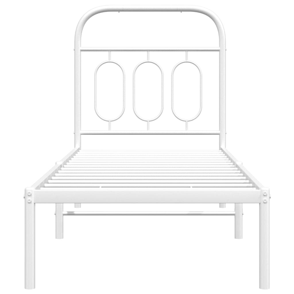 Sengeramme i metall uten madrass med hodegavl hvit 75x190 cm