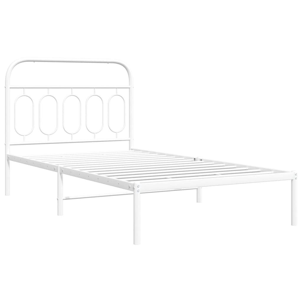 Sengeramme i metall med hodegavl hvit 107x203 cm