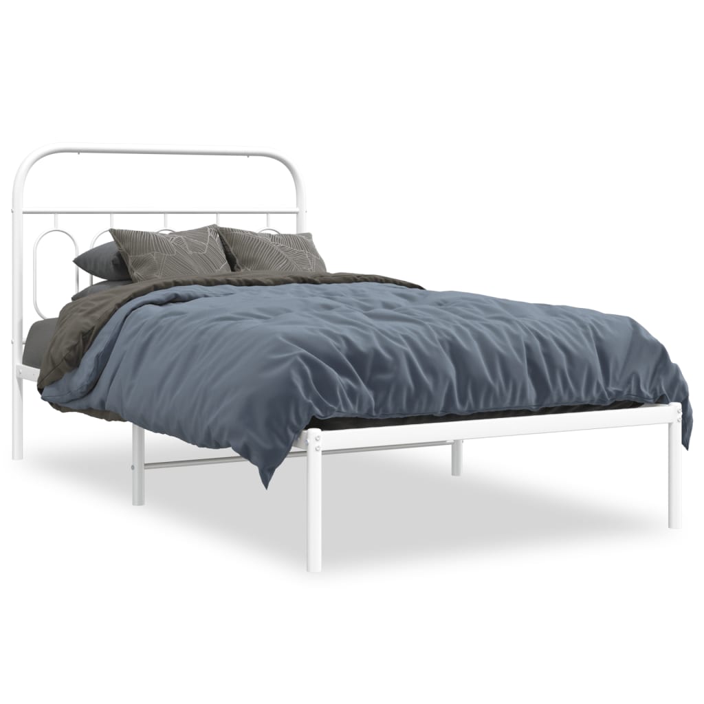 Sengeramme i metall med hodegavl hvit 107x203 cm
