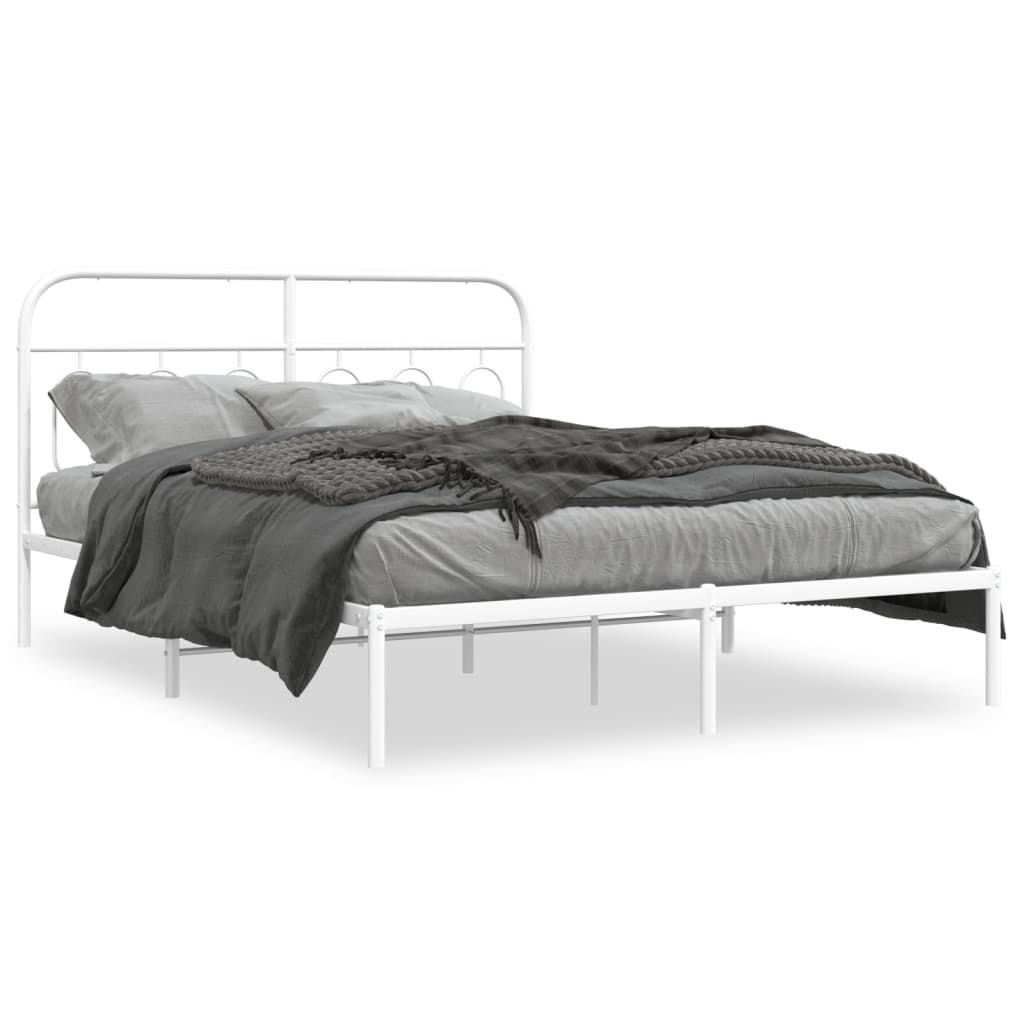 Sengeramme i metall med hodegavl hvit 140x190 cm