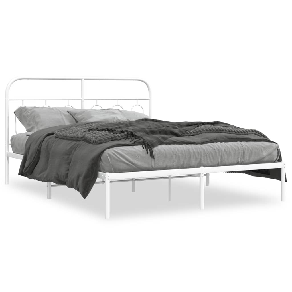 Sengeramme i metall med hodegavl hvit 140x200 cm