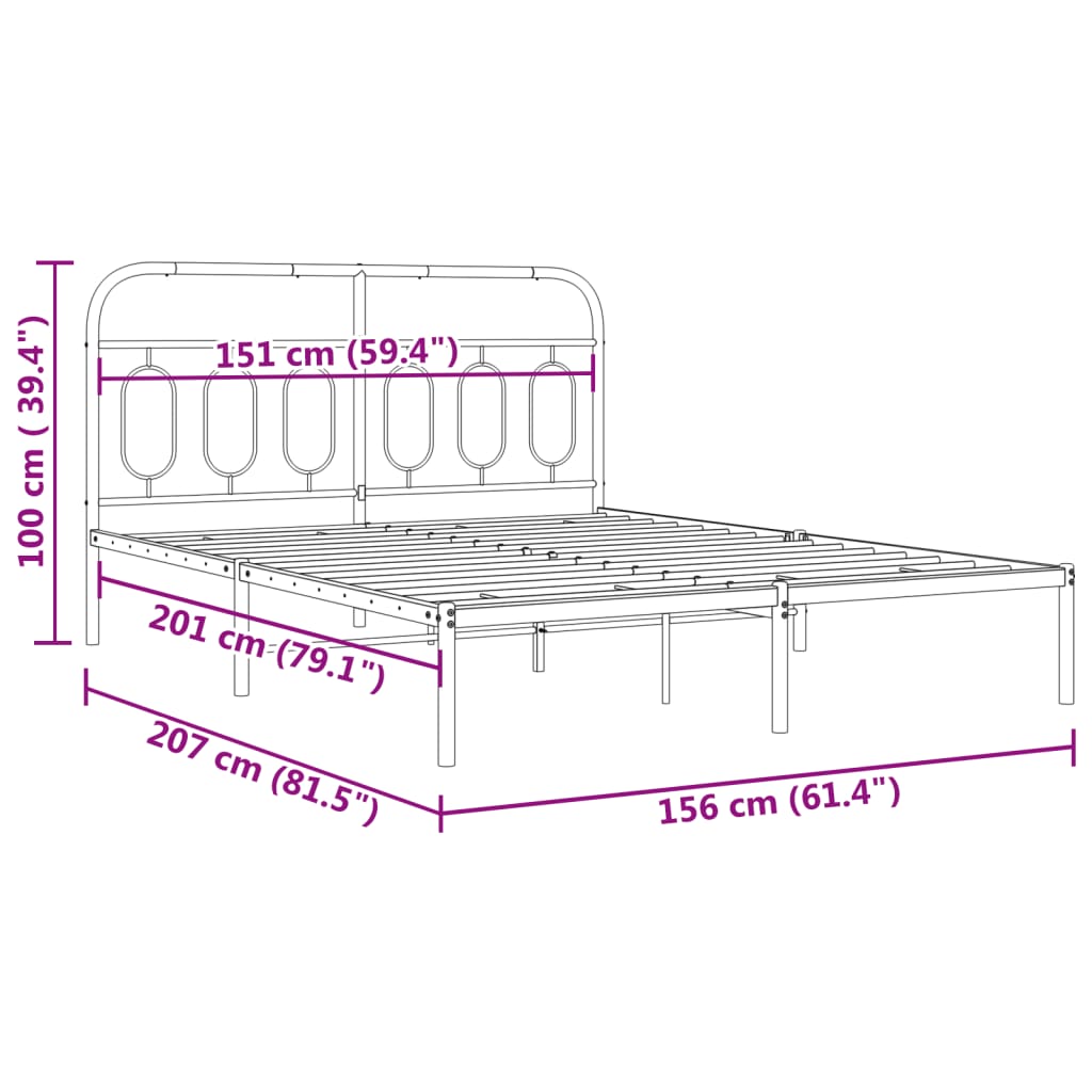 Sengeramme i metall med sengegavl hvit 150x200 cm
