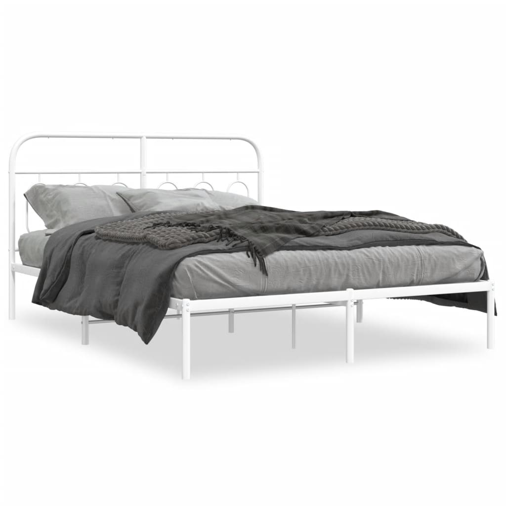 Sengeramme i metall med sengegavl hvit 150x200 cm