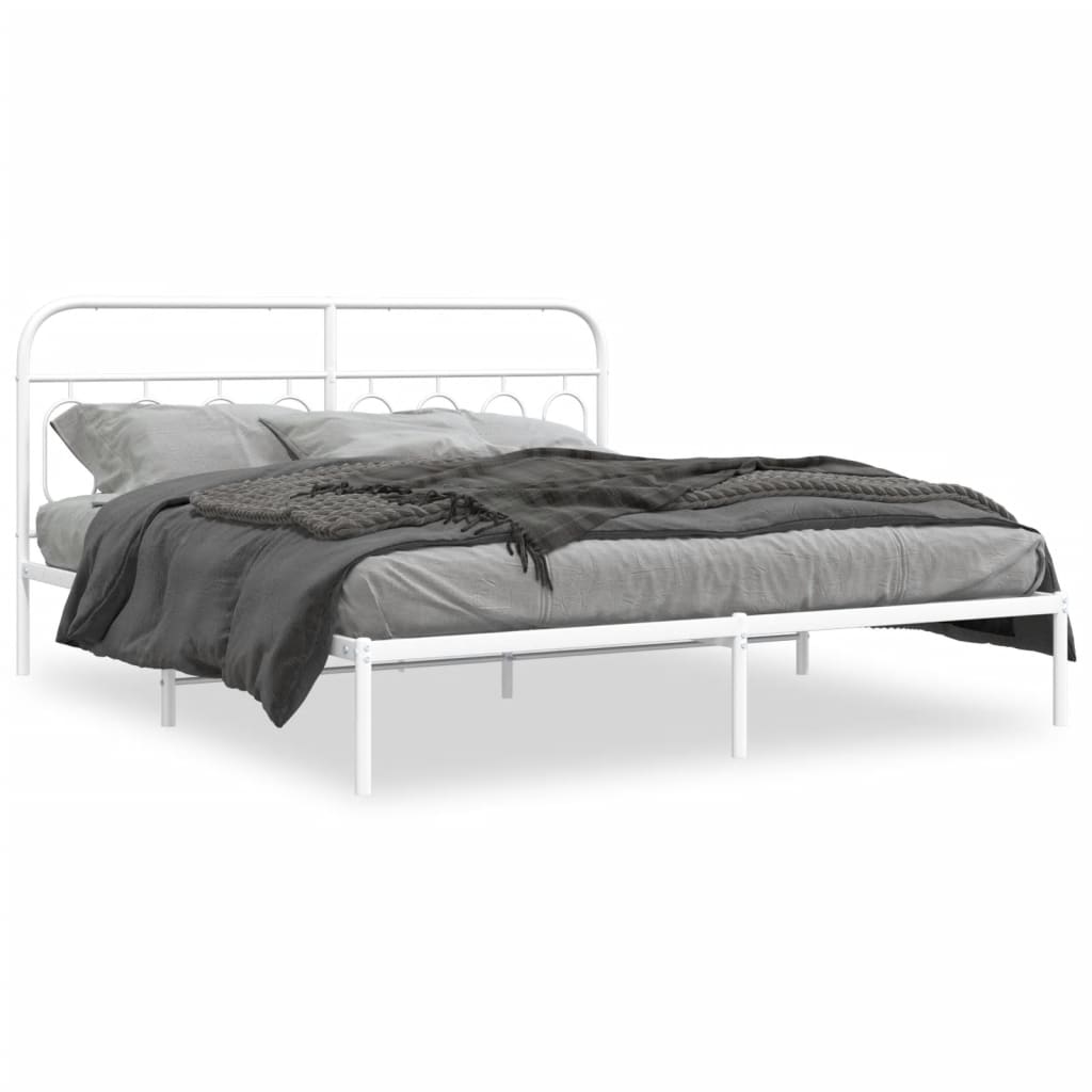 Sengeramme i metall med sengegavl hvit 160x200 cm vidaXL
