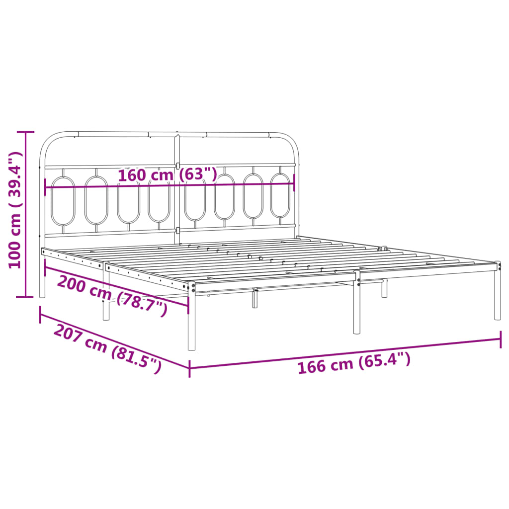 Sengeramme i metall med sengegavl hvit 160x200 cm vidaXL