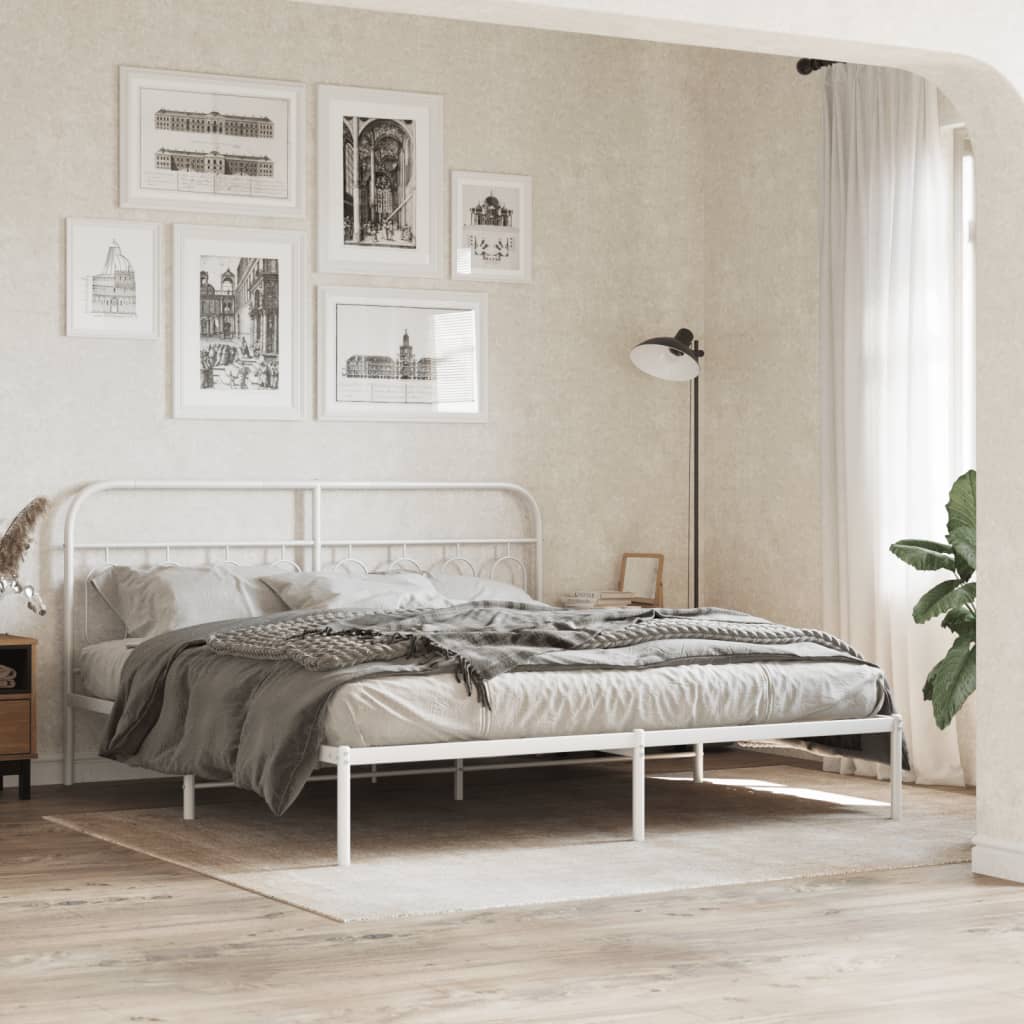 Sengeramme i metall med sengegavl hvit 160x200 cm vidaXL