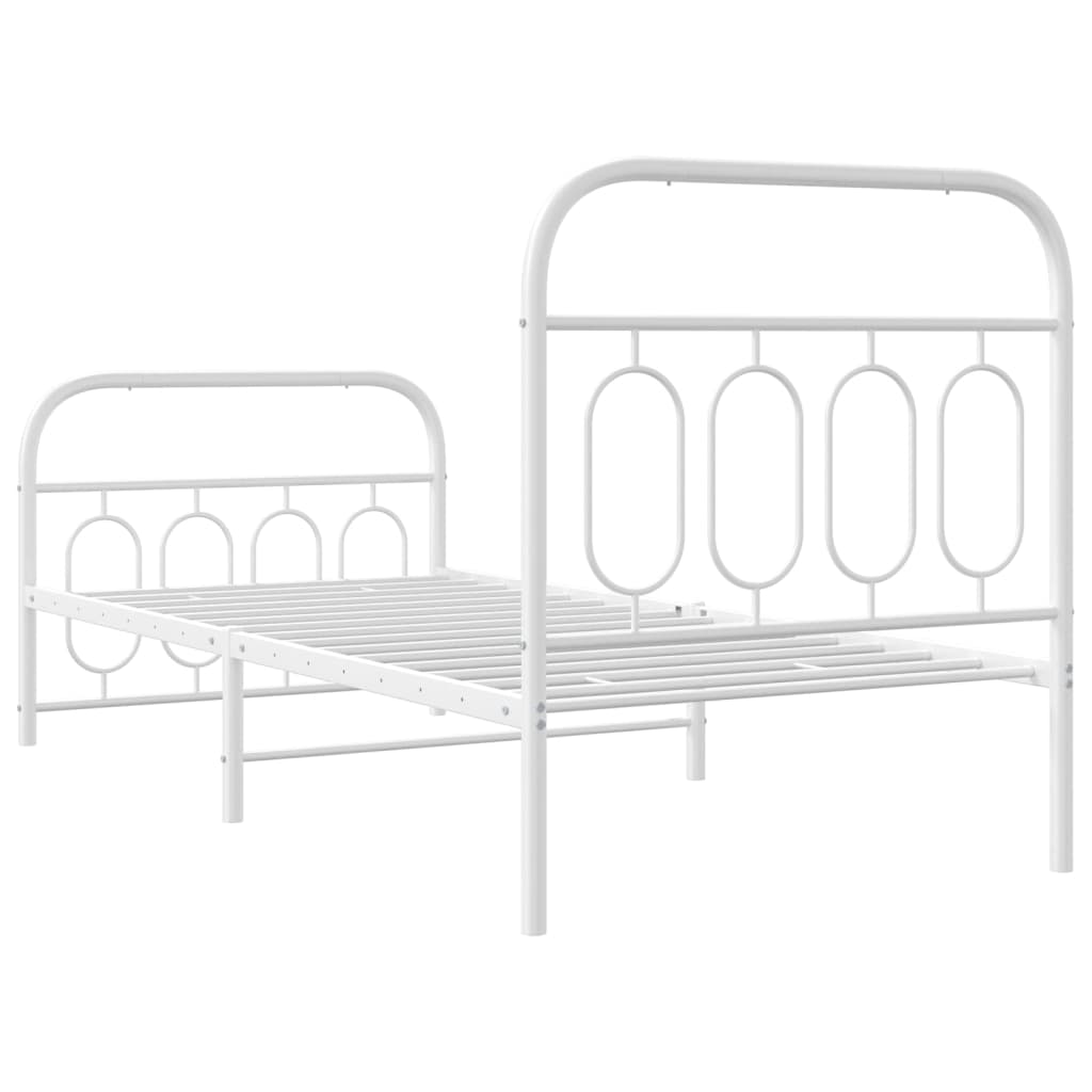 Sengeramme i metall med hode- og fotgavl hvit 90x200 cm vidaXL