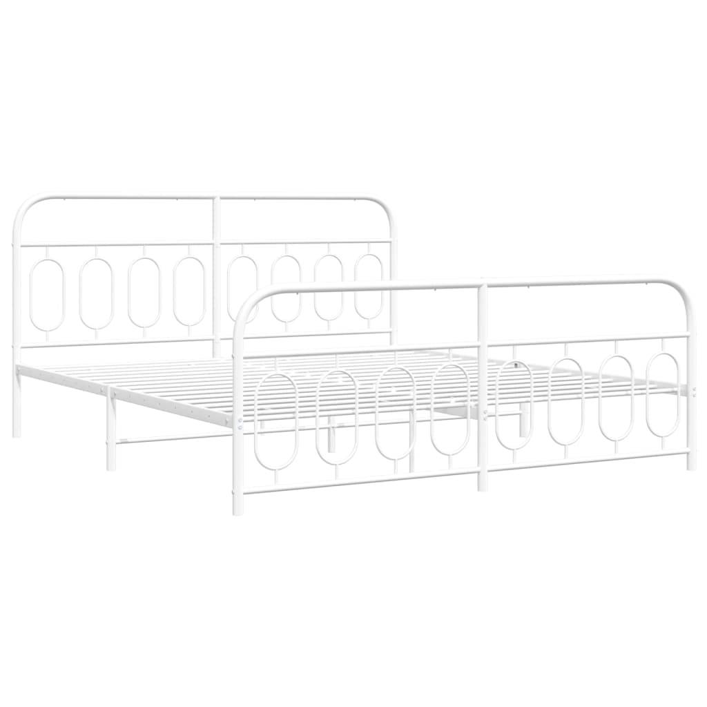 Sengeramme i metall med hode- og fotgavl hvit 183x213 cm