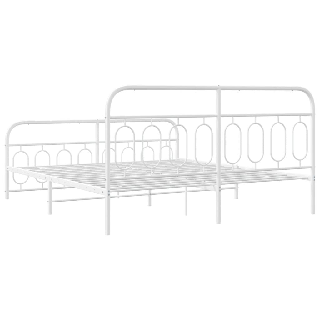 Sengeramme i metall med hode- og fotgavl hvit 193x203 cm