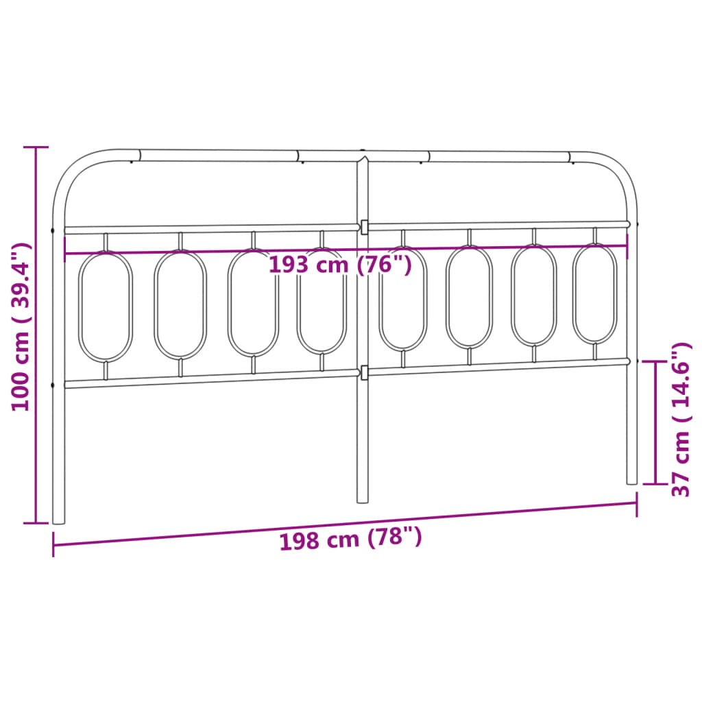 Utskiftbar sengegavl i metall hvit 193 cm