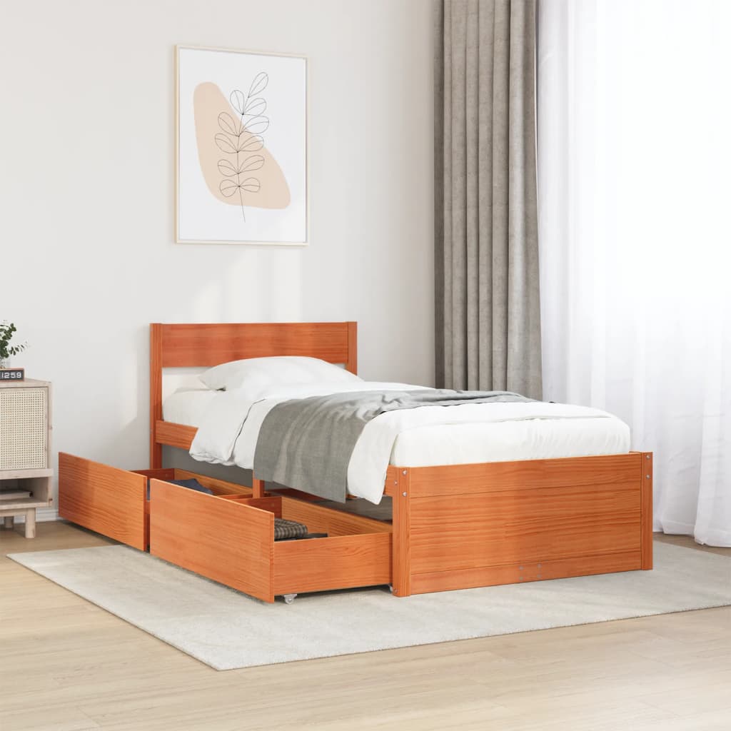 Sengeramme uten madrass voksbrun 75x190 cm heltre furu