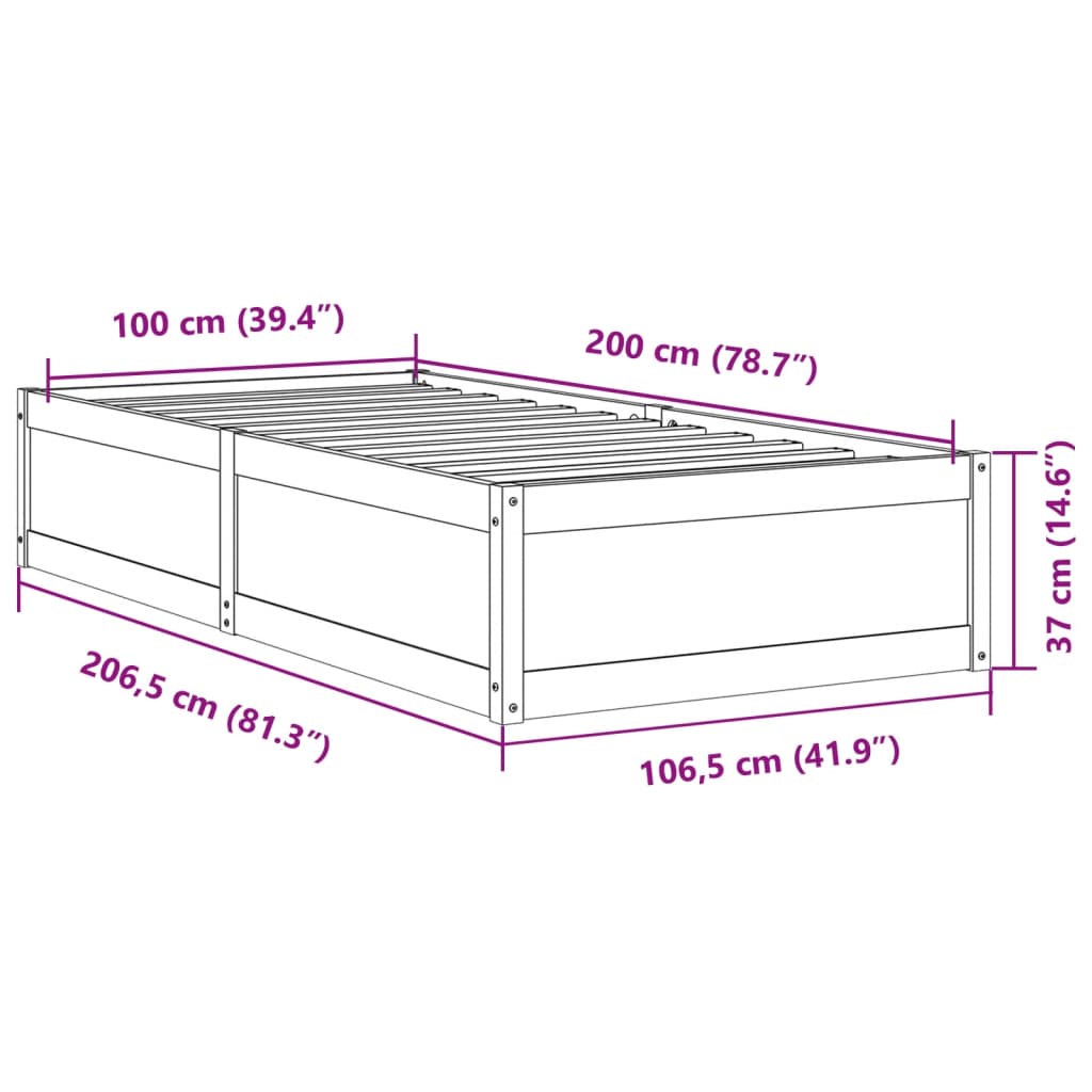 Sengeramme uten madrass voksbrun 100x200 cm heltre furu