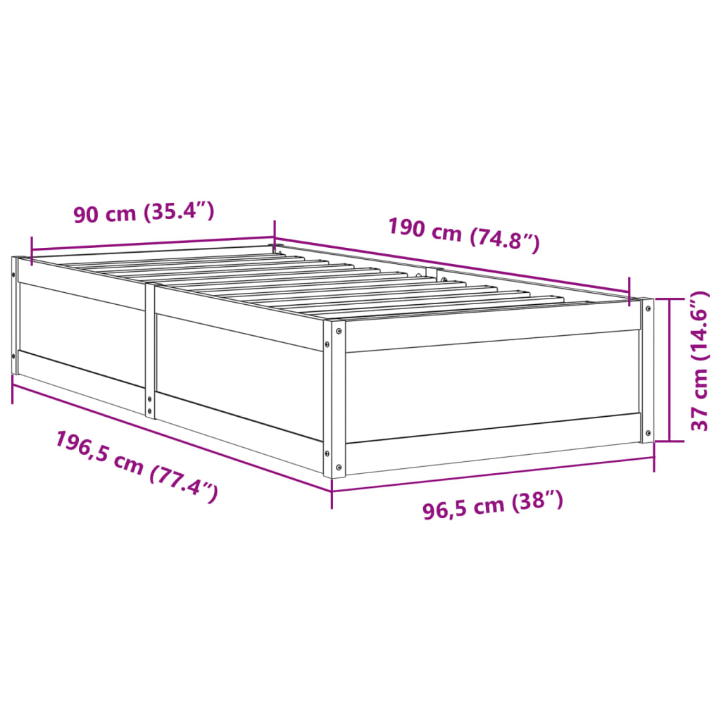 Sengeramme uten madrass hvit 90x190 cm heltre furu