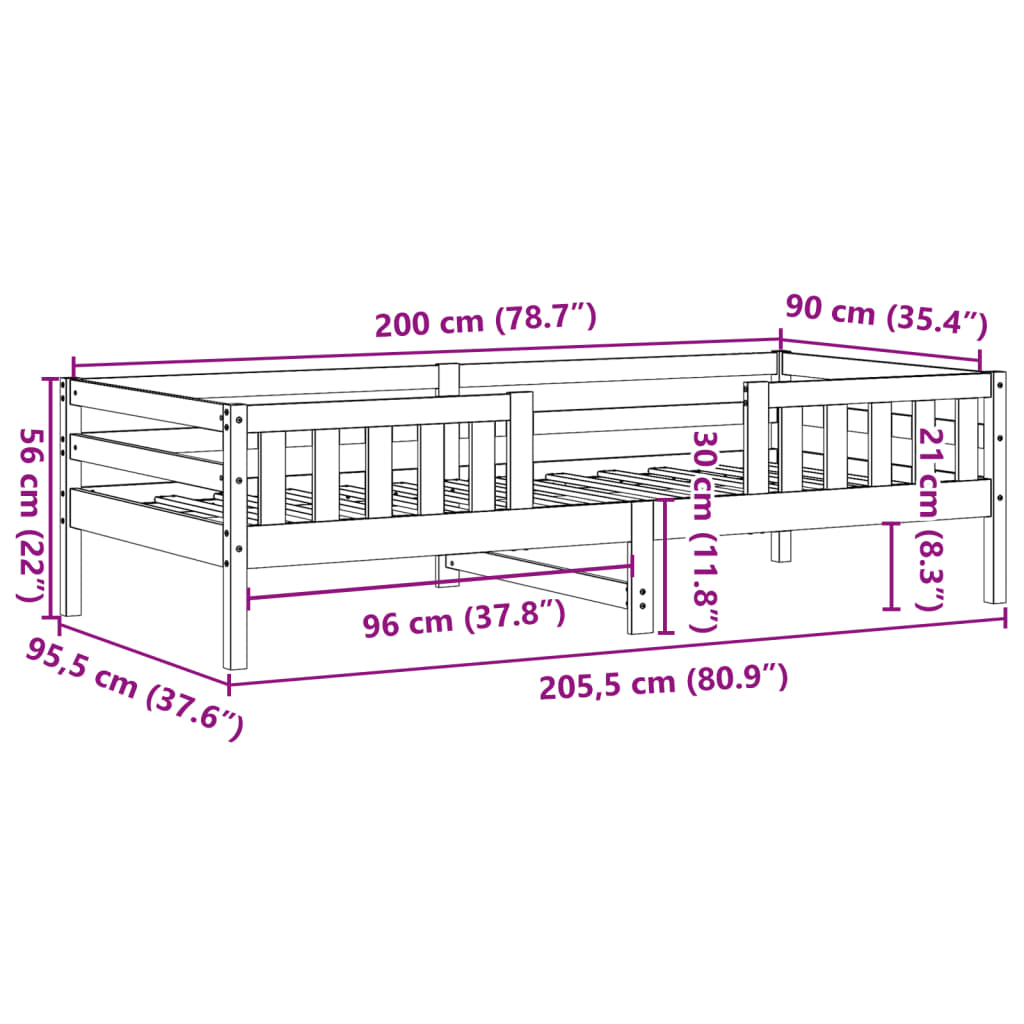 Sengeramme uten madrass voksbrun 90x200 cm heltre furu