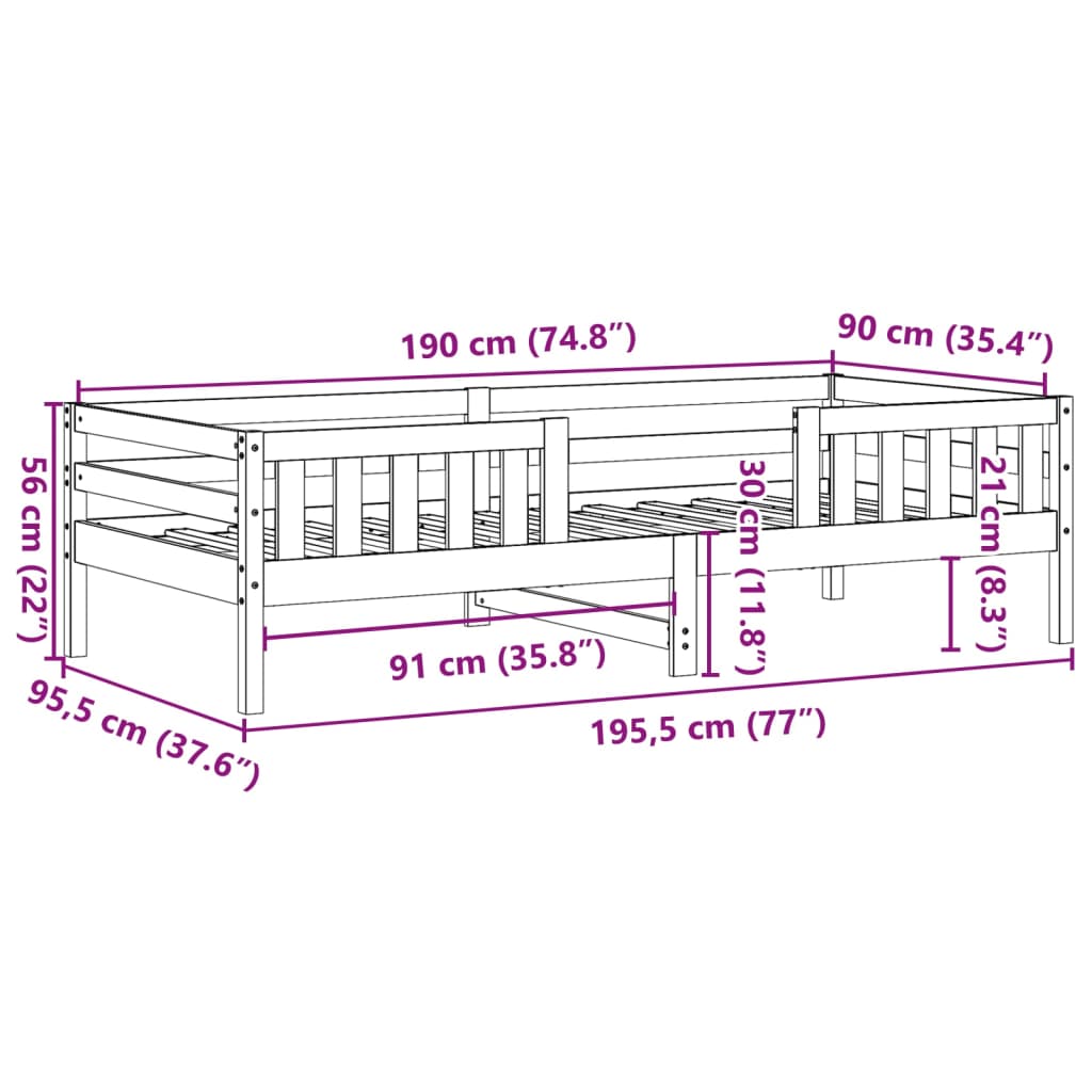 Sengeramme uten madrass 90x190 cm heltre furu