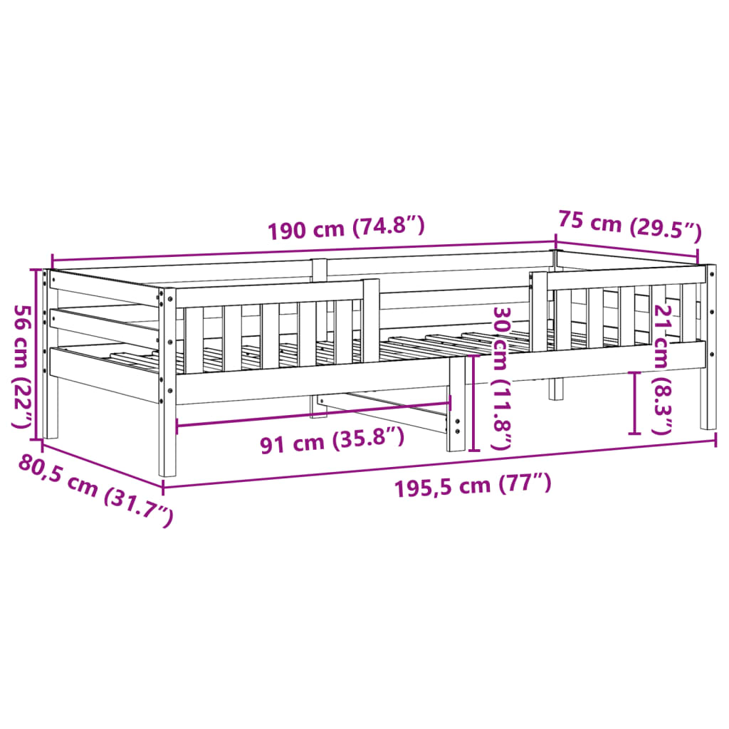 Sengeramme uten madrass 75x190 cm heltre furu