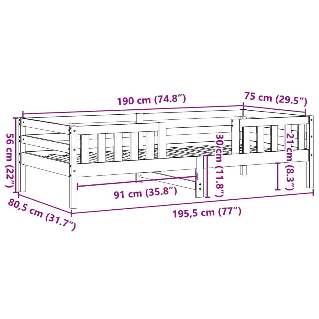 Sengeramme uten madrass hvit 75x190 cm heltre furu