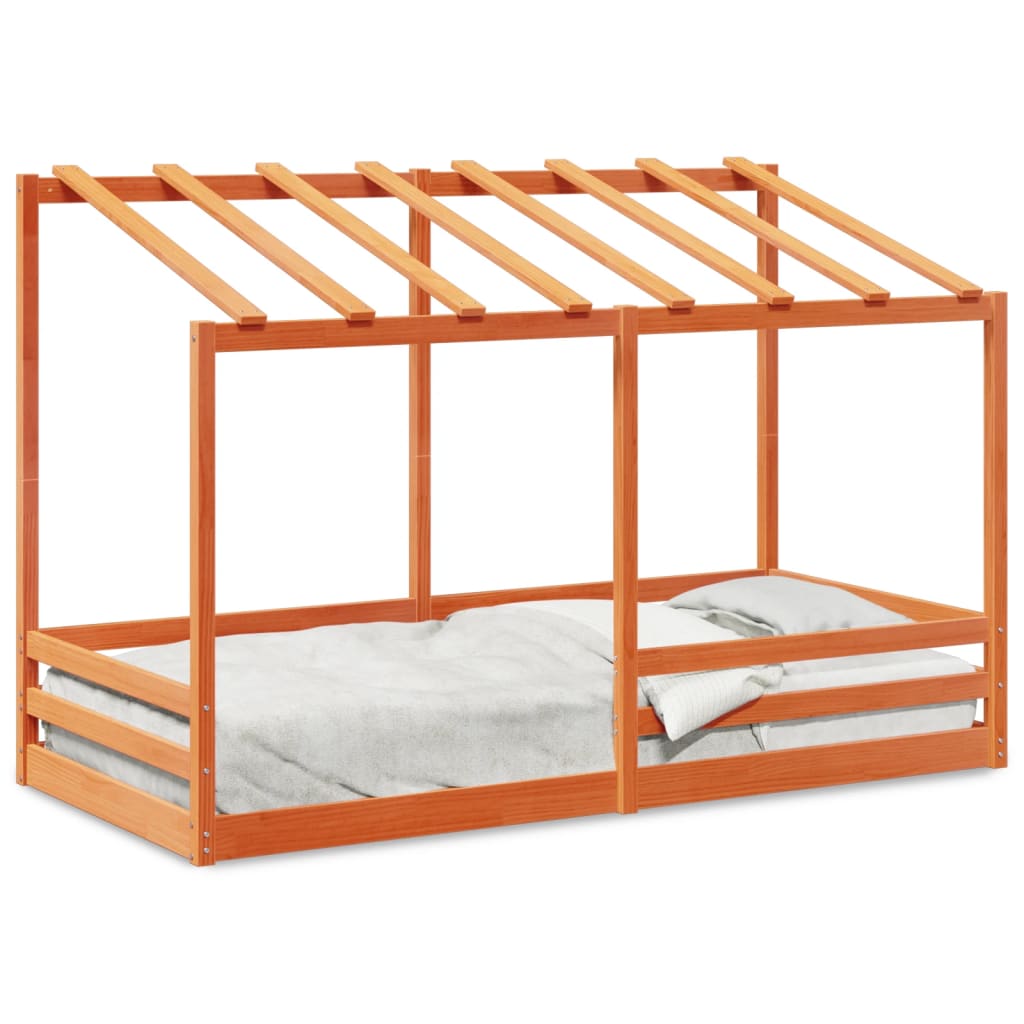 Barneseng med tak voksbrun 90x200 cm heltre furu