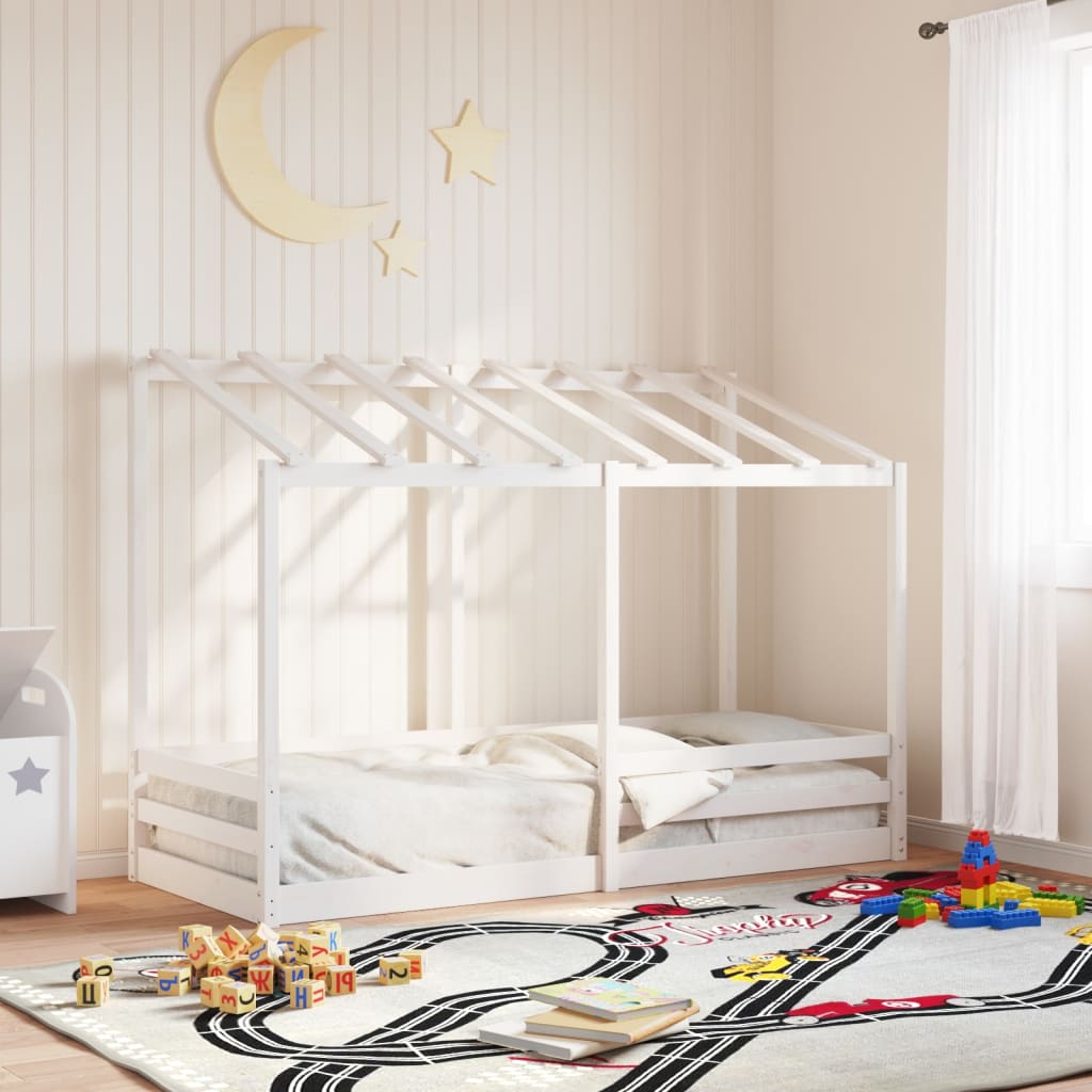 Barneseng med tak hvit 75x190 cm heltre furu